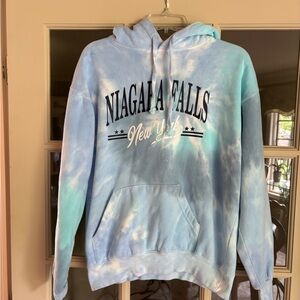 Niagara Falls New York tie Dye white and Blue Hoodie. Size medium